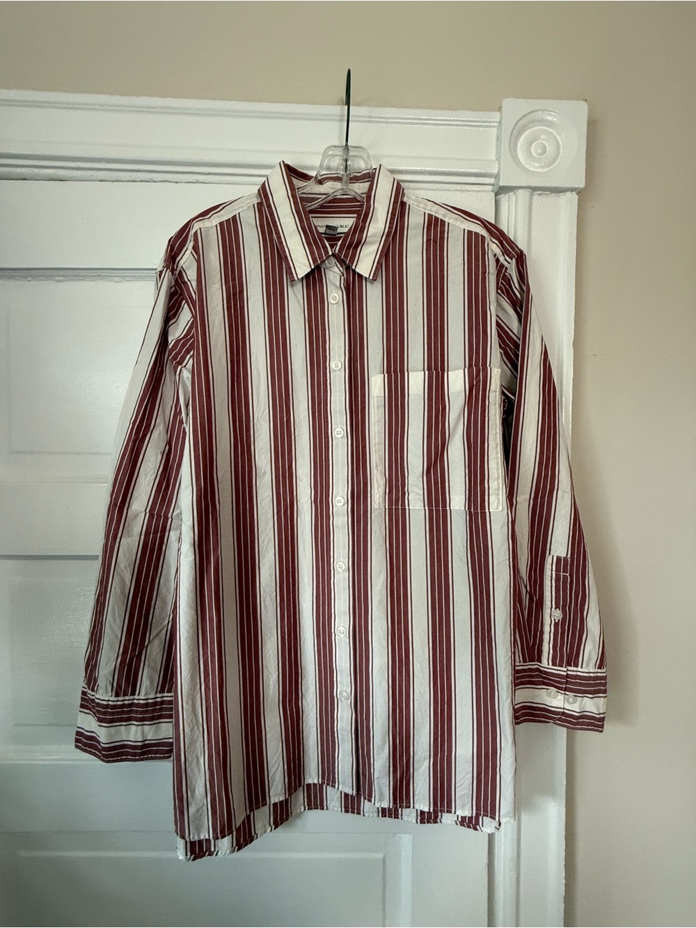 Banana Republic Red and White Vertical Stripe Button-Down Shirt